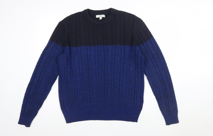 Marks and Spencer Men’s Blue Cable-Knit Crew Neck Jumper Size L