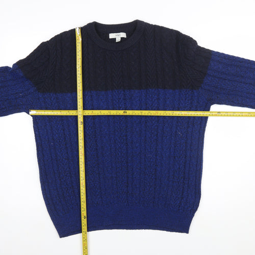 Marks and Spencer Men’s Blue Cable-Knit Crew Neck Jumper Size L