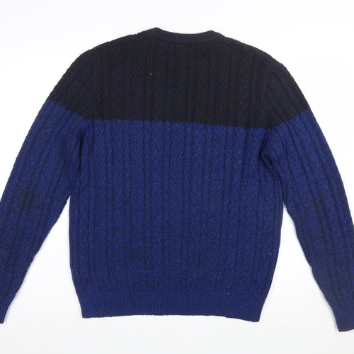 Marks and Spencer Men’s Blue Cable-Knit Crew Neck Jumper Size L