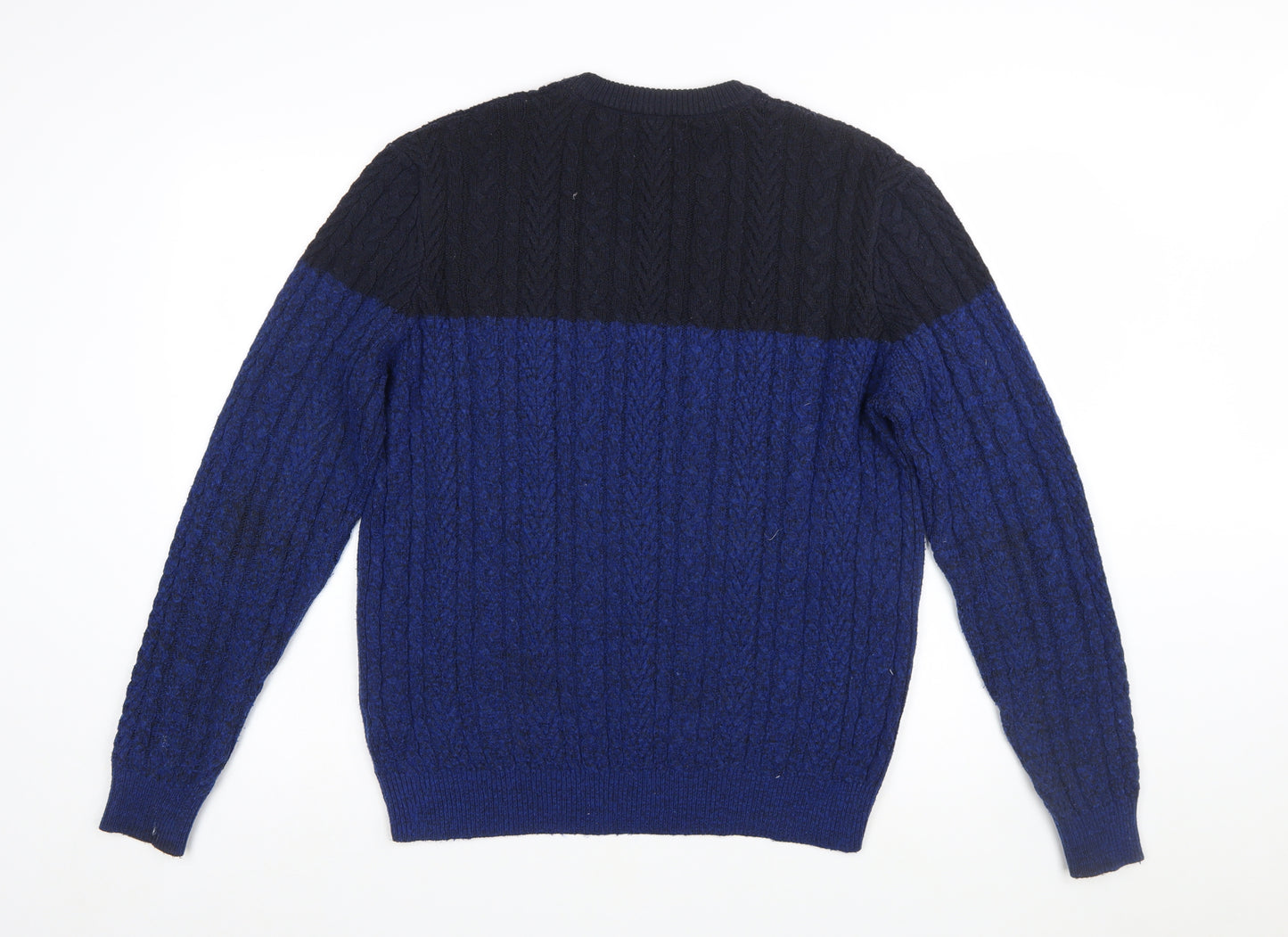 Marks and Spencer Men’s Blue Cable-Knit Crew Neck Jumper Size L