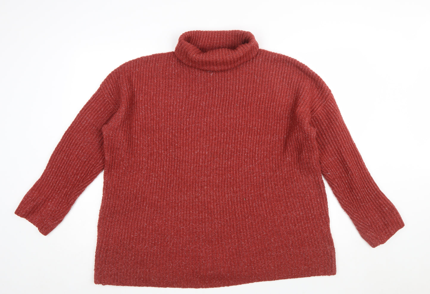 Lefties Womens Red Roll Neck Ribbed Knit Jumper Size 12