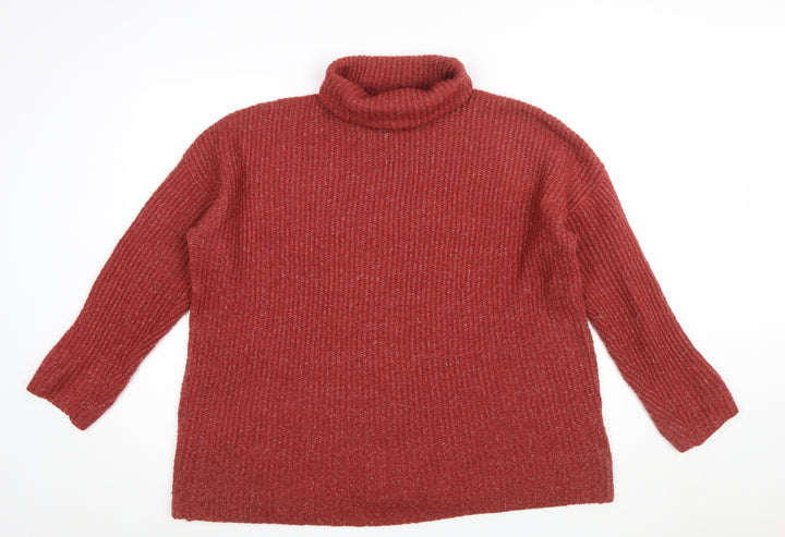 Lefties Womens Red Roll Neck Ribbed Knit Jumper Size 12