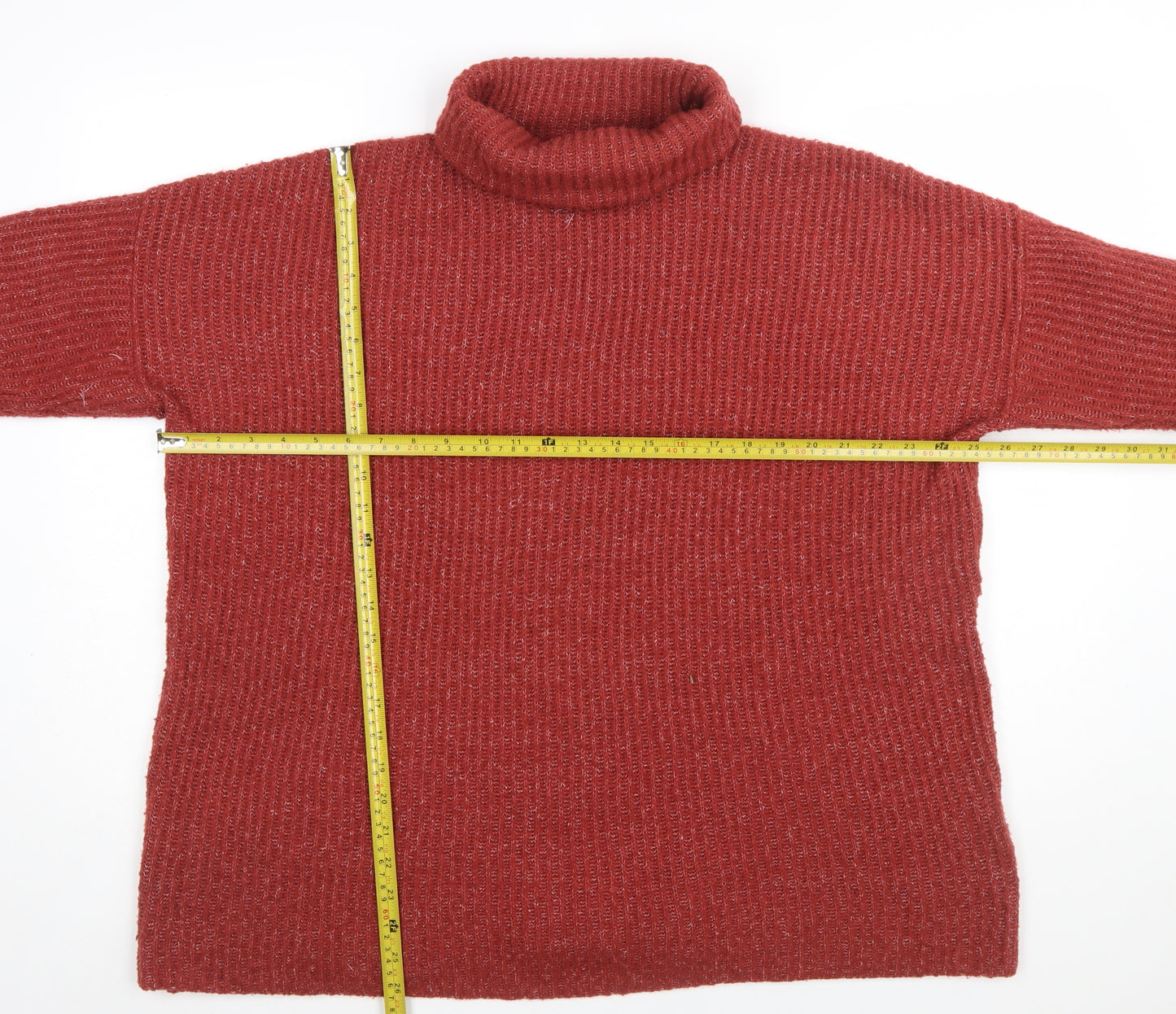 Lefties Womens Red Roll Neck Ribbed Knit Jumper Size 12