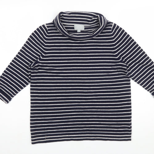 Pure Collection Women’s Blue Striped Roll Neck 3/4 Sleeve Cashmere Jumper Size 10