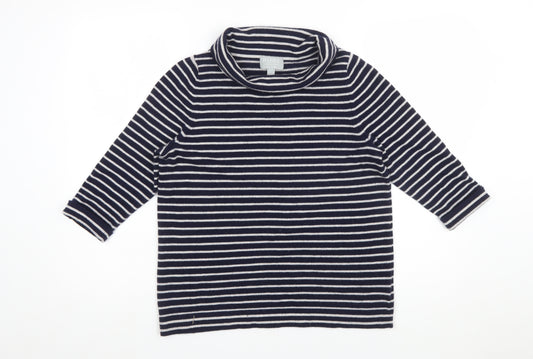 Pure Collection Women’s Blue Striped Roll Neck 3/4 Sleeve Cashmere Jumper Size 10