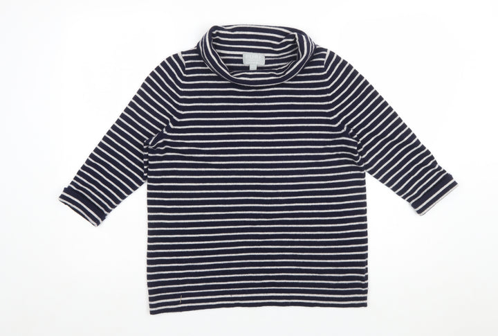 Pure Collection Women’s Blue Striped Roll Neck 3/4 Sleeve Cashmere Jumper Size 10