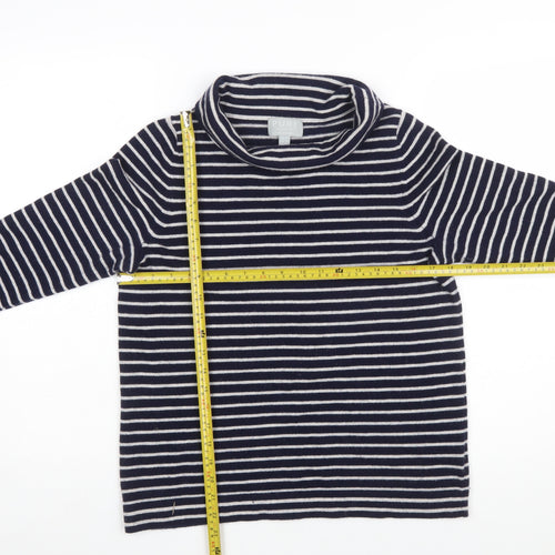 Pure Collection Women’s Blue Striped Roll Neck 3/4 Sleeve Cashmere Jumper Size 10