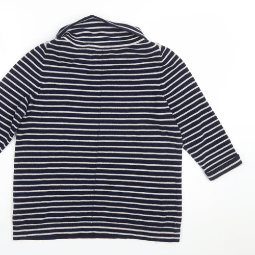 Pure Collection Women’s Blue Striped Roll Neck 3/4 Sleeve Cashmere Jumper Size 10
