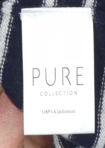 Pure Collection Women’s Blue Striped Roll Neck 3/4 Sleeve Cashmere Jumper Size 10