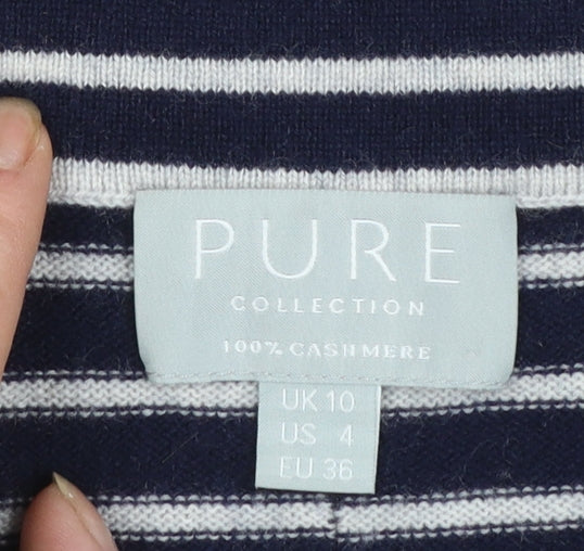 Pure Collection Women’s Blue Striped Roll Neck 3/4 Sleeve Cashmere Jumper Size 10