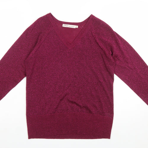 EWM Women’s Purple V-Neck Long Sleeve Knit Jumper Size M 14-16