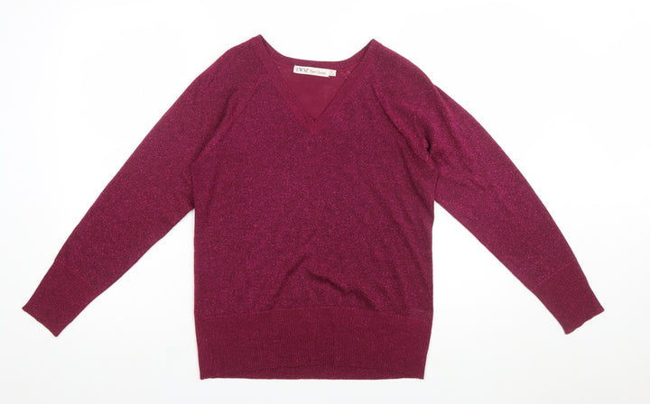 EWM Women’s Purple V-Neck Long Sleeve Knit Jumper Size M 14-16