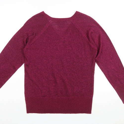 EWM Women’s Purple V-Neck Long Sleeve Knit Jumper Size M 14-16