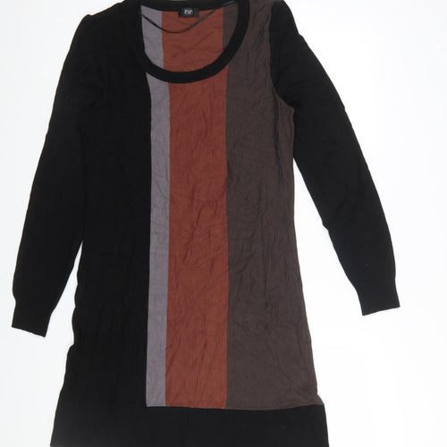 F&F Women’s Black Brown Colourblock Knit Shift Dress Size 14