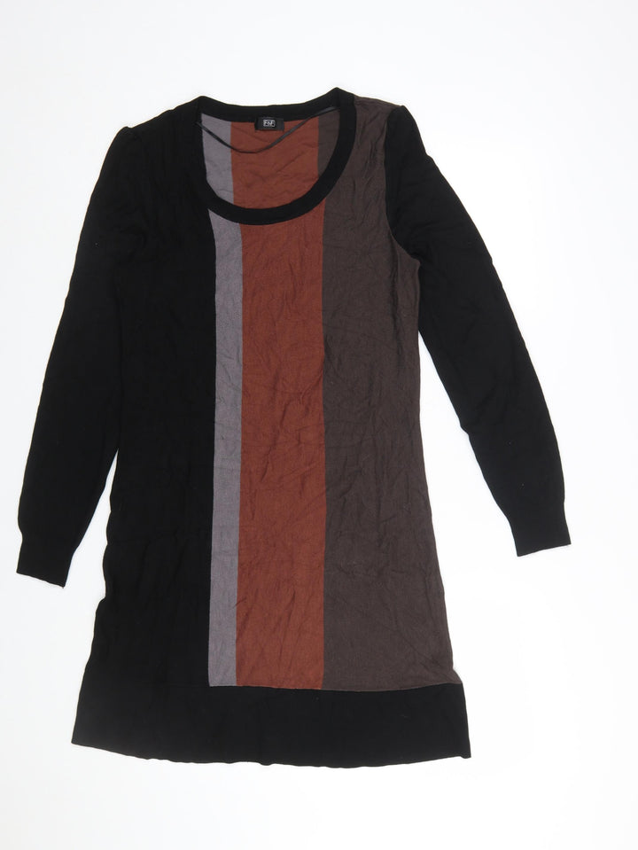 F&F Women’s Black Brown Colourblock Knit Shift Dress Size 14