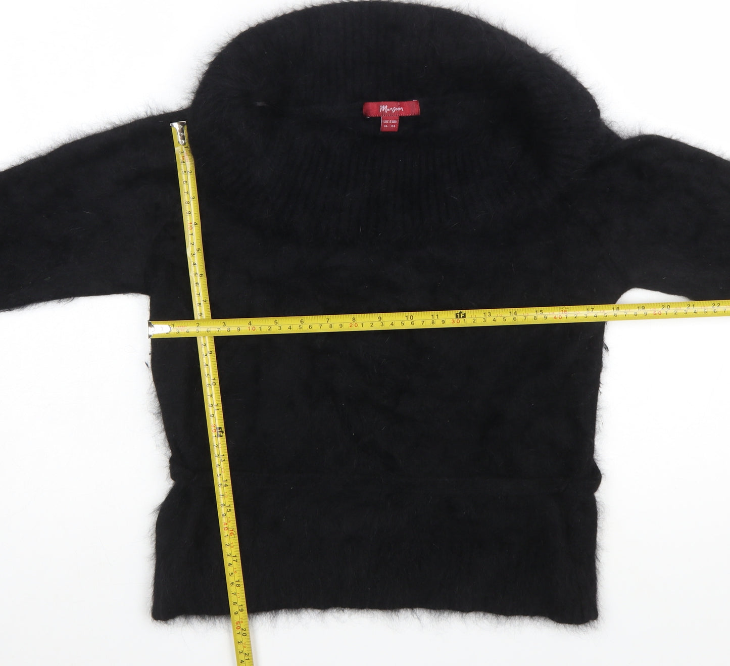 Monsoon Womens Black Angora Blend Cowl Neck Pullover Jumper Size 16