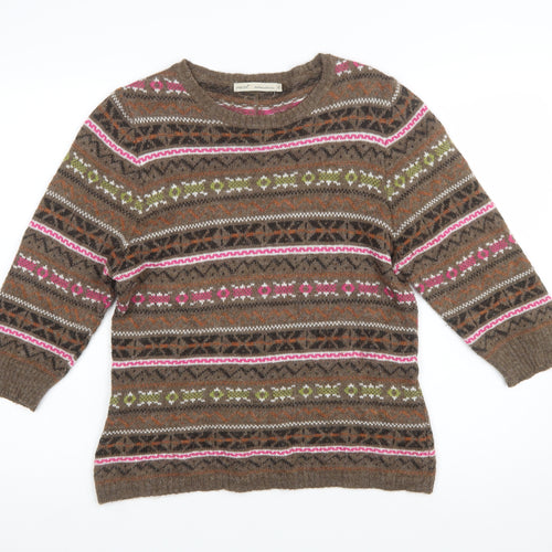 Next Women Brown Fair Isle Wool Blend Jumper Size 18