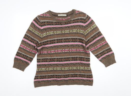 Next Women Brown Fair Isle Wool Blend Jumper Size 18