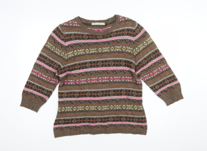Next Women Brown Fair Isle Wool Blend Jumper Size 18