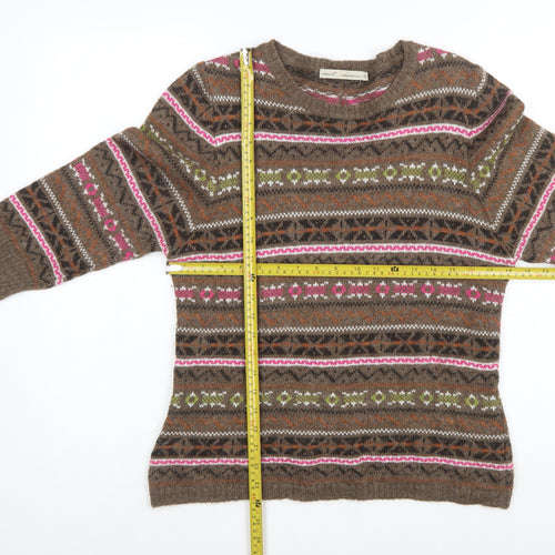 Next Women Brown Fair Isle Wool Blend Jumper Size 18