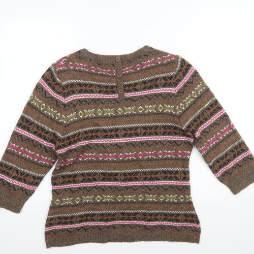 Next Women Brown Fair Isle Wool Blend Jumper Size 18