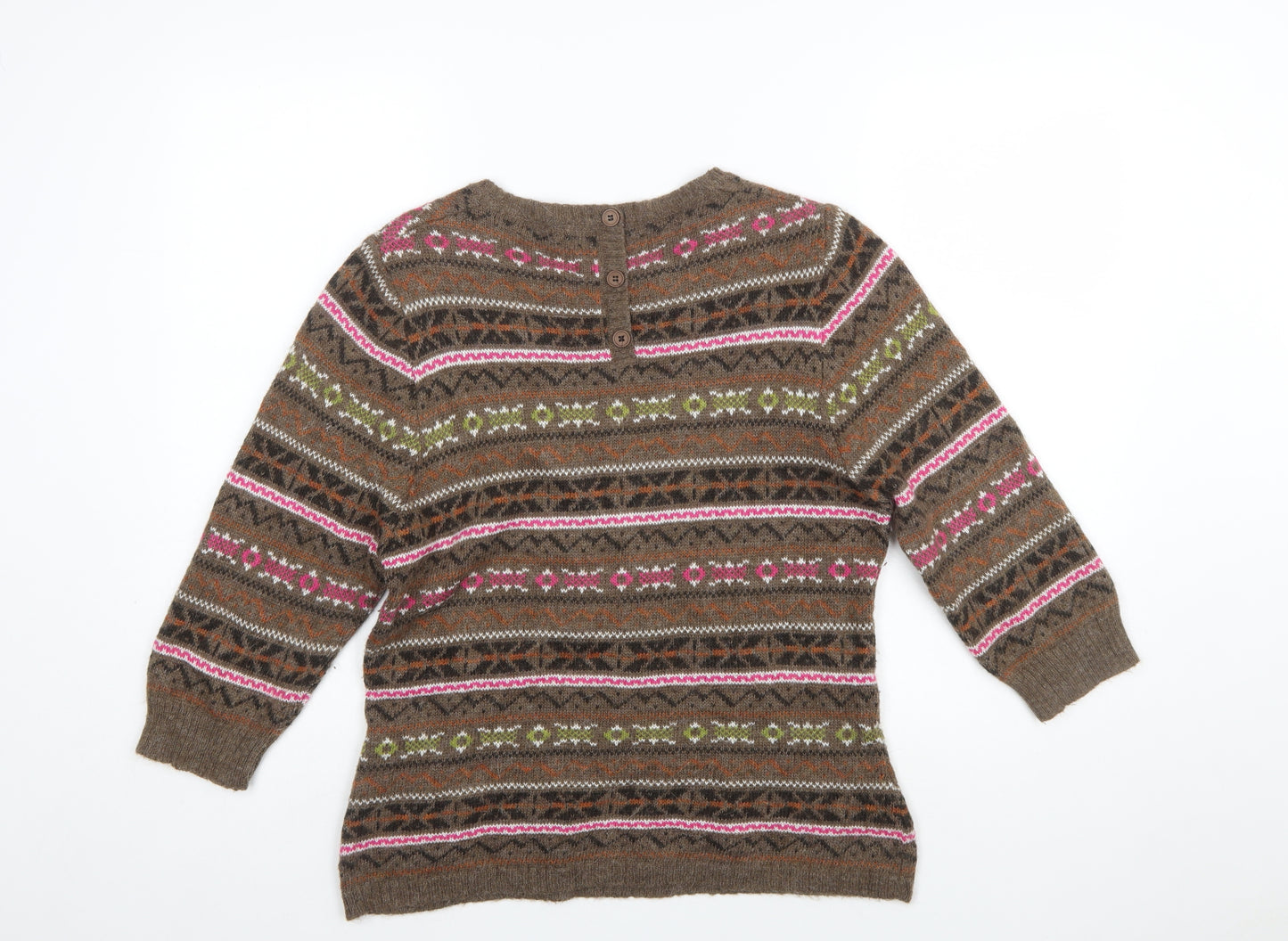 Next Women Brown Fair Isle Wool Blend Jumper Size 18
