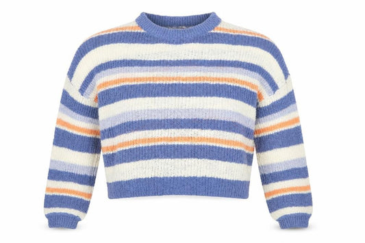 Front view of Pull&Bear Women’s Multicoloured Striped Chunky Knit Jumper, size UK 12