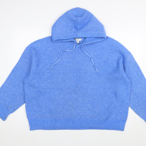 Marks and Spencer Women Blue XL Hooded Ribbed Pullover Jumper
