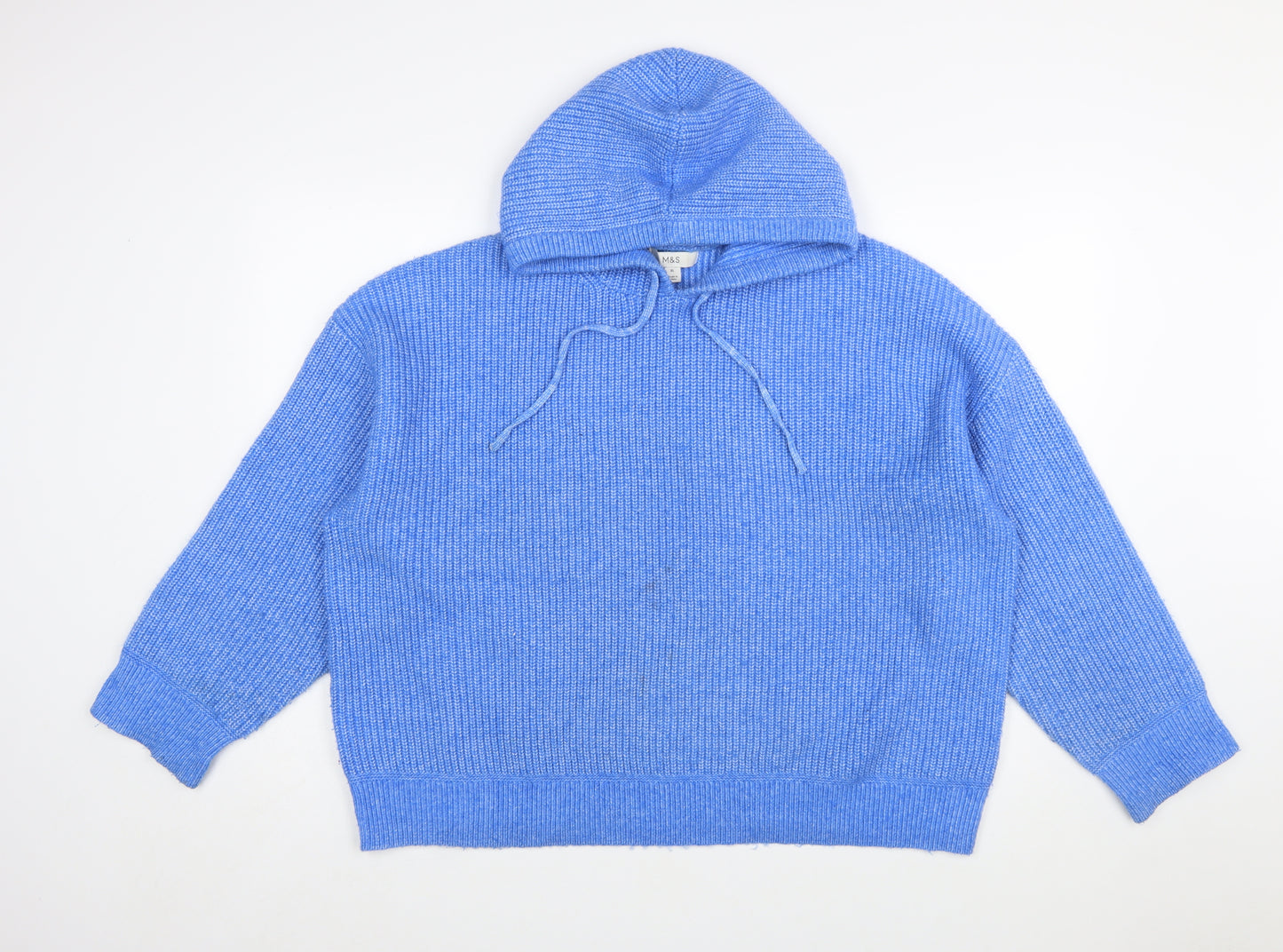 Marks and Spencer Women Blue XL Hooded Ribbed Pullover Jumper