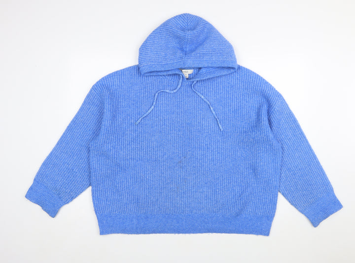 Marks and Spencer Women Blue XL Hooded Ribbed Pullover Jumper