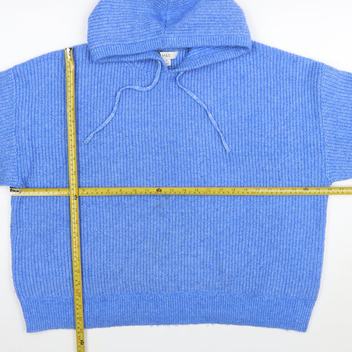Marks and Spencer Women Blue XL Hooded Ribbed Pullover Jumper