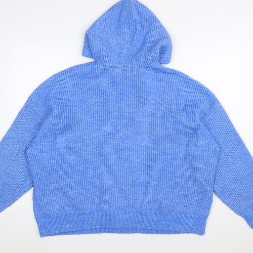 Marks and Spencer Women Blue XL Hooded Ribbed Pullover Jumper