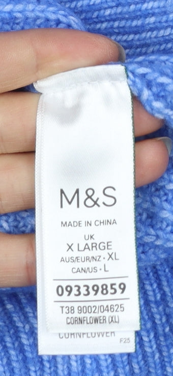 Marks and Spencer Women Blue XL Hooded Ribbed Pullover Jumper
