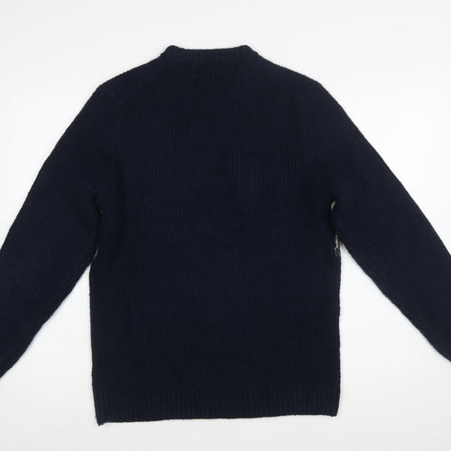 Marks and Spencer Men's Blue Geometric Wool Blend Crew Neck Jumper M