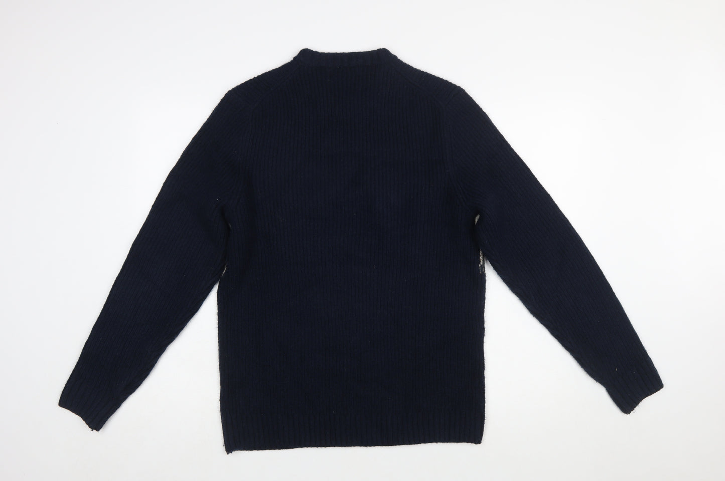 Marks and Spencer Men's Blue Geometric Wool Blend Crew Neck Jumper M