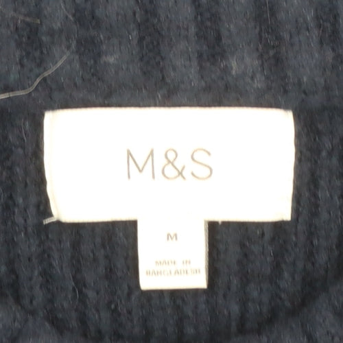 Marks and Spencer Men's Blue Geometric Wool Blend Crew Neck Jumper M