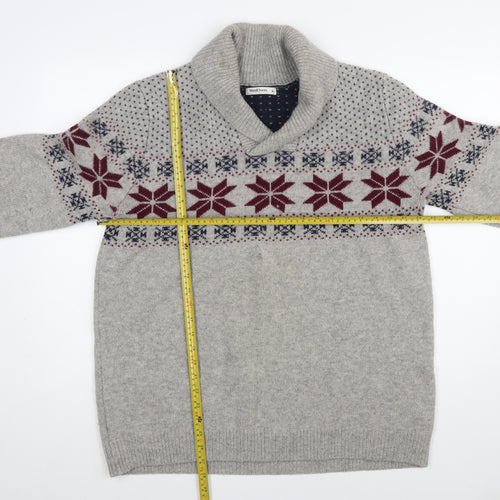 WoolOvers Men’s Grey Fair Isle Lambswool Roll Neck Jumper XL
