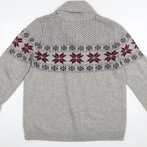 WoolOvers Men’s Grey Fair Isle Lambswool Roll Neck Jumper XL