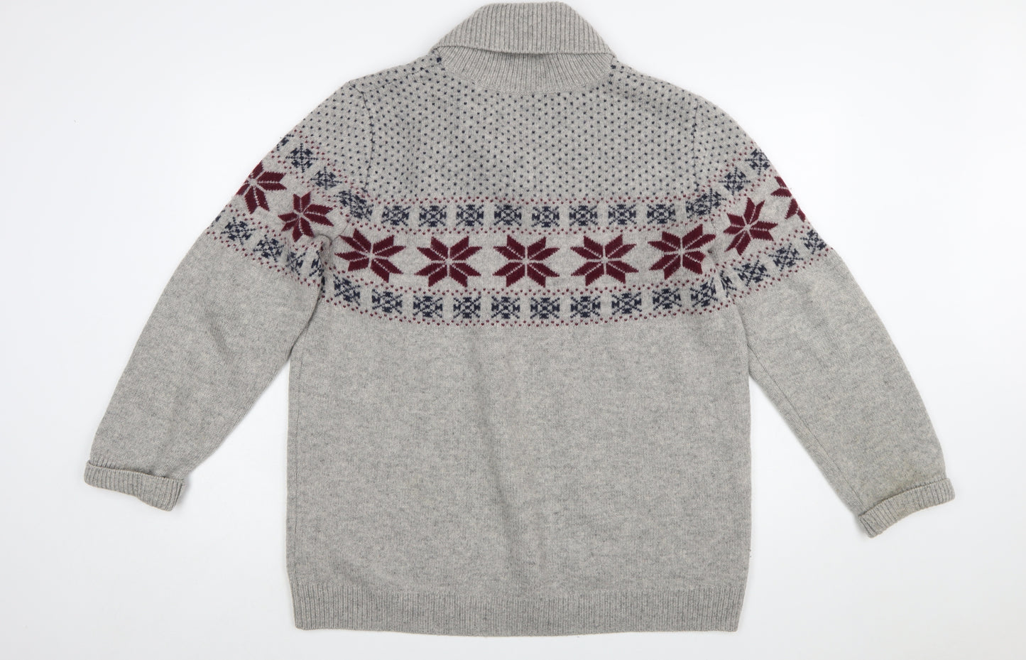 WoolOvers Men’s Grey Fair Isle Lambswool Roll Neck Jumper XL