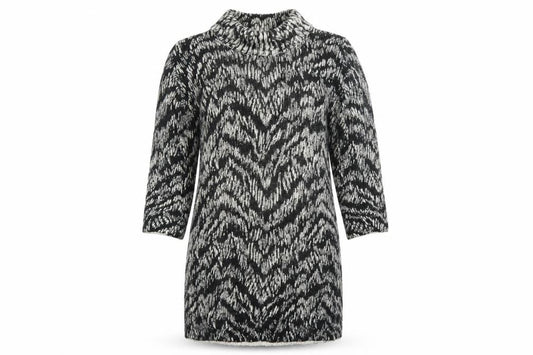 Front view of Marks & Spencer Women’s Black Animal Print Roll Neck Jumper Dress, size UK 12