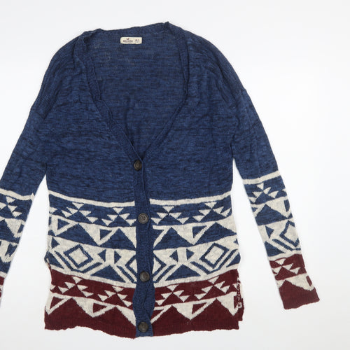 Hollister Women Blue Aztec Knit Long Sleeve Cardigan M