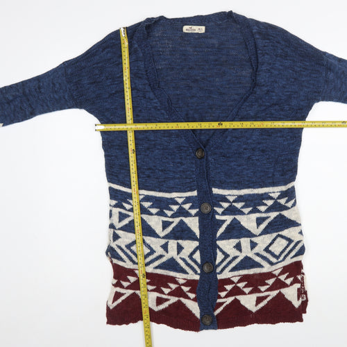 Hollister Women Blue Aztec Knit Long Sleeve Cardigan M