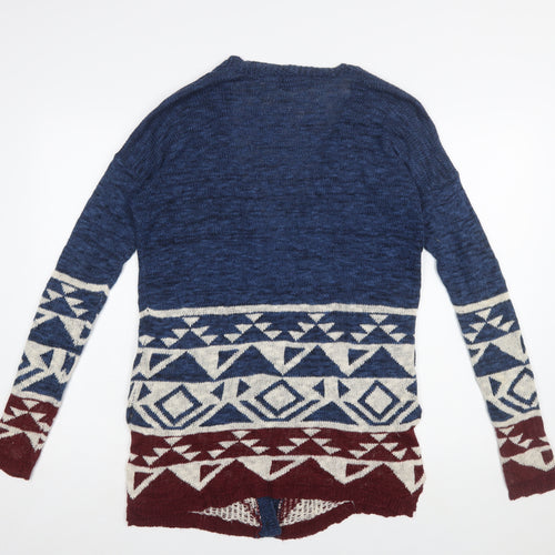 Hollister Women Blue Aztec Knit Long Sleeve Cardigan M
