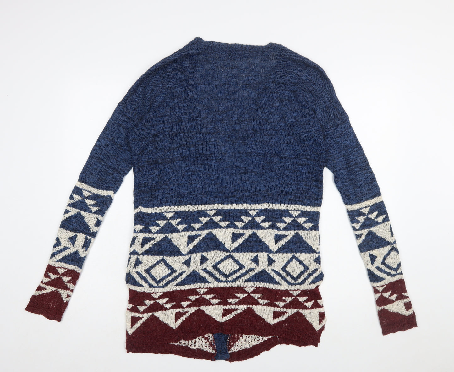 Hollister Women Blue Aztec Knit Long Sleeve Cardigan M