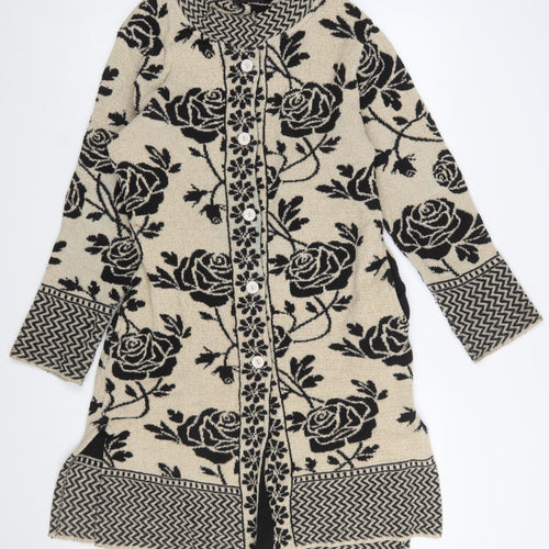 Reflect Knitwear Women's Beige Floral Long Sleeve Cardigan M