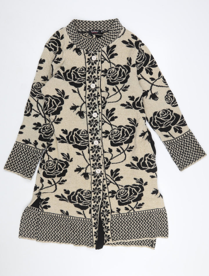 Reflect Knitwear Women's Beige Floral Long Sleeve Cardigan M