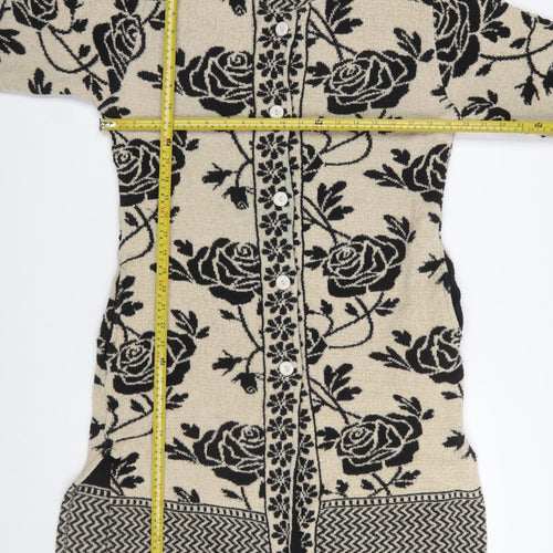 Reflect Knitwear Women's Beige Floral Long Sleeve Cardigan M