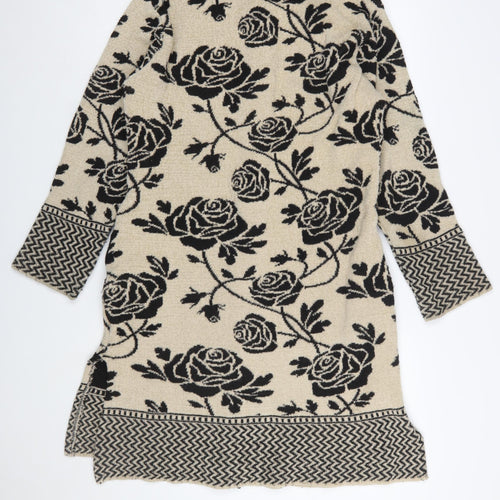 Reflect Knitwear Women's Beige Floral Long Sleeve Cardigan M