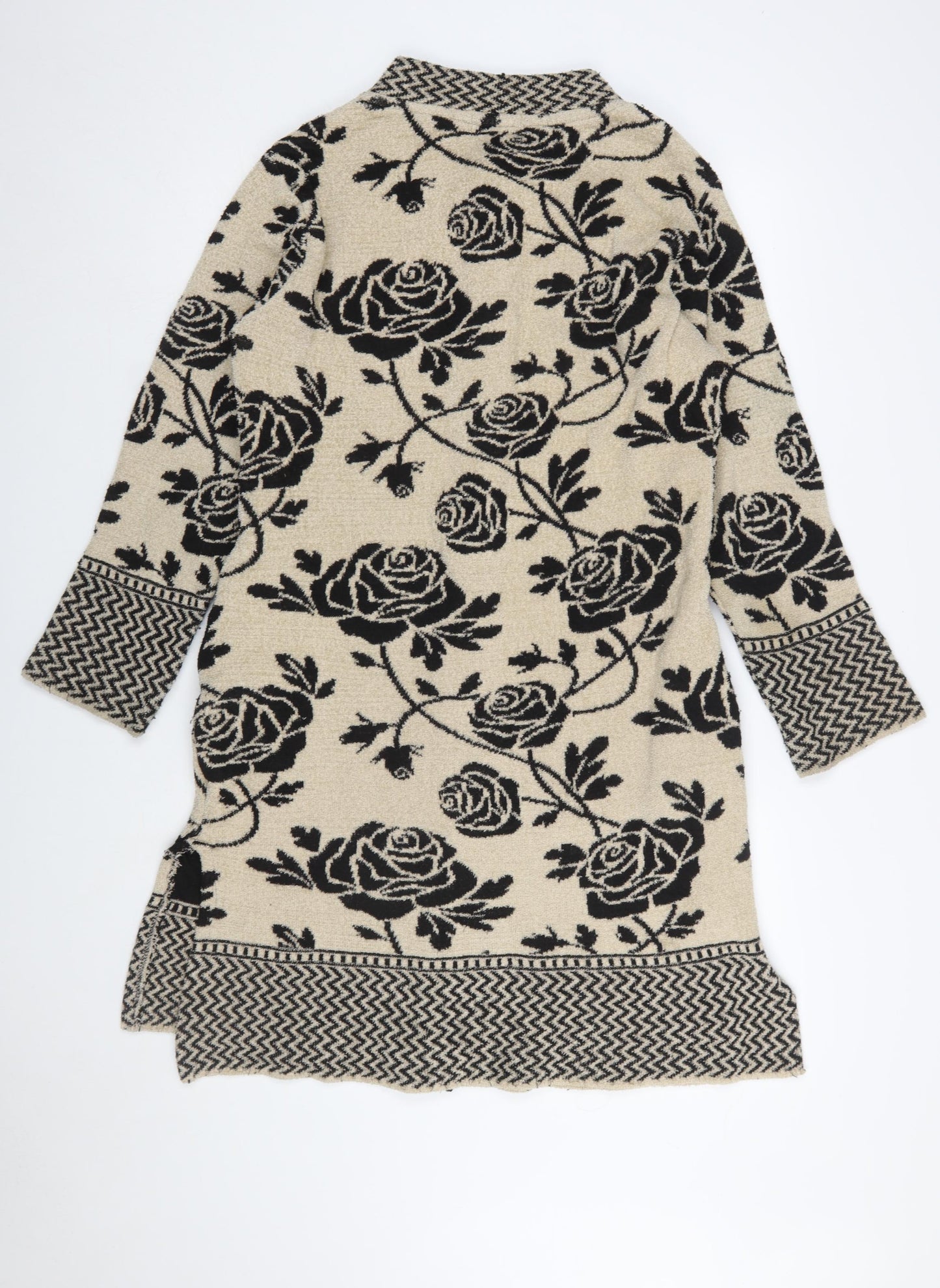 Reflect Knitwear Women's Beige Floral Long Sleeve Cardigan M