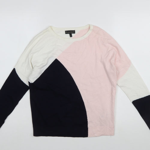 Phase Eight Womens Pink Cream Navy Colour Block Jumper XS